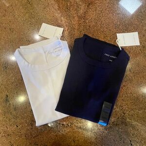 NEW! Free Assembly Capped Sleeve T-Shirts White and Navy Blue Size XS NWT